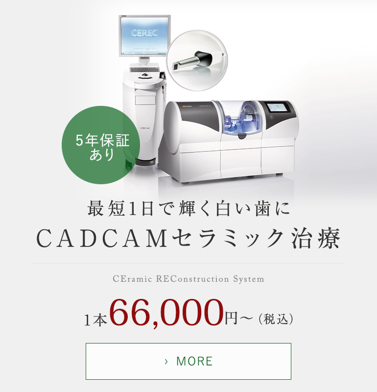 最短1日で輝く白い歯に CEramic REConstruction System 1本66,000円〜（税込）